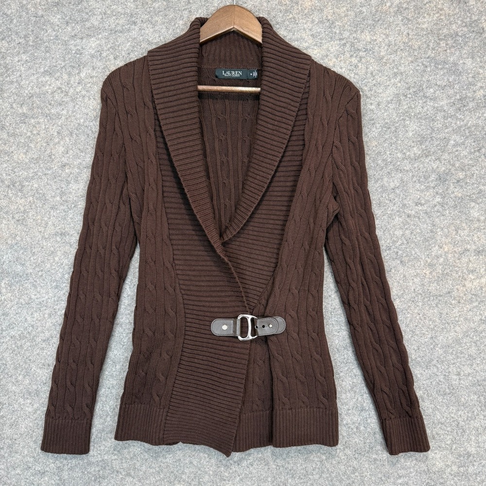 Lauren Ralph Lauren Cardigan Heavyweight Chunky Knit Sweater Medium Wrap Buckle